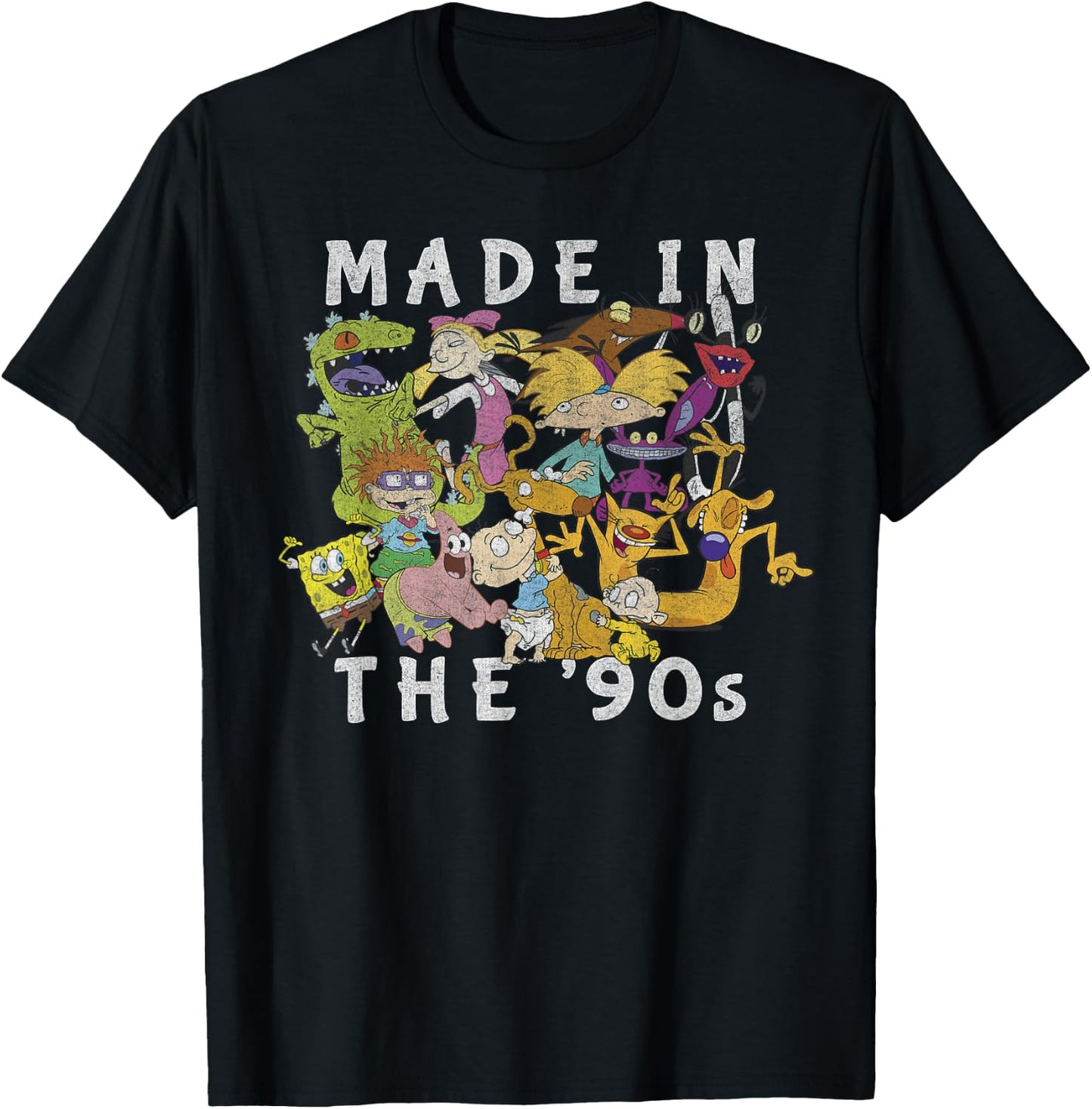 Nickelodeon Made in The 90's Faded Character Collage T-Shirt - T-Shirt | Black