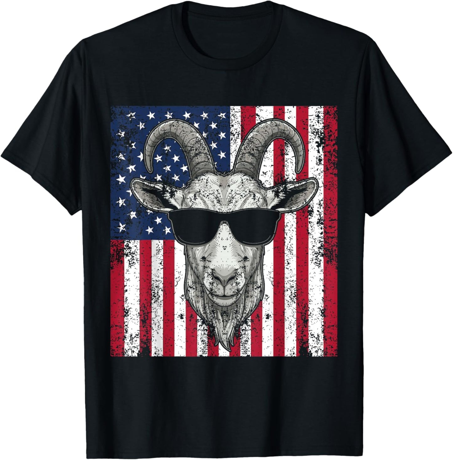 USA American Flag Patriotic Goat Sunglasses Graphic T-Shirt - T-Shirt | Black