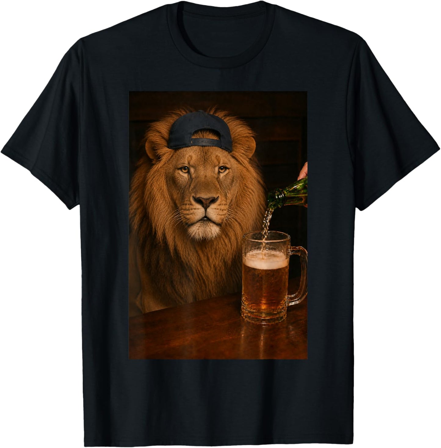 Lion Drinking Beer Drinker Wild Animal Funny Meme Humor T-Shirt - T-Shirt | Black
