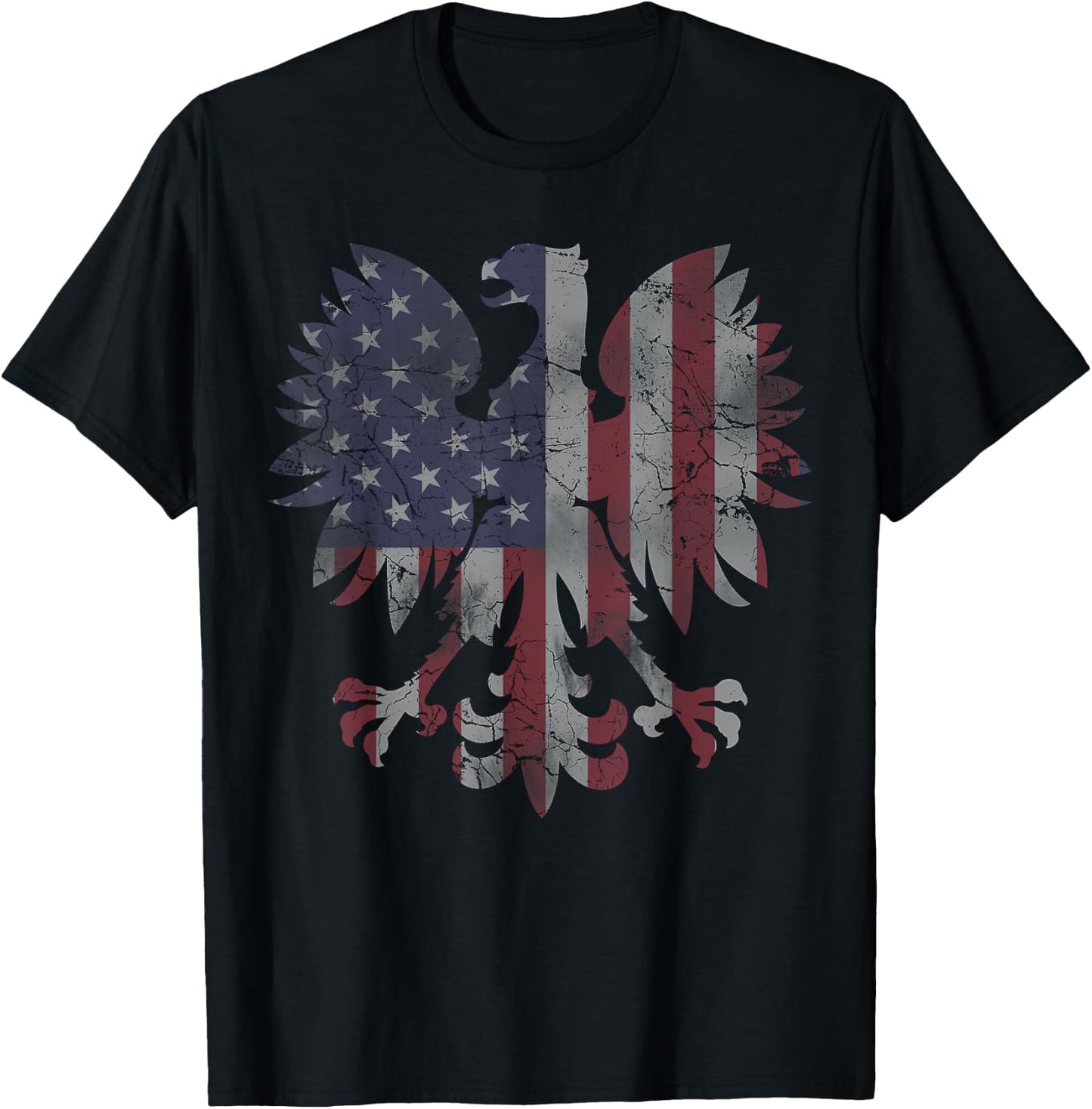 Retro Fade Polish American Flag Eagle Heritage Men Women T-Shirt - T-Shirt | Black