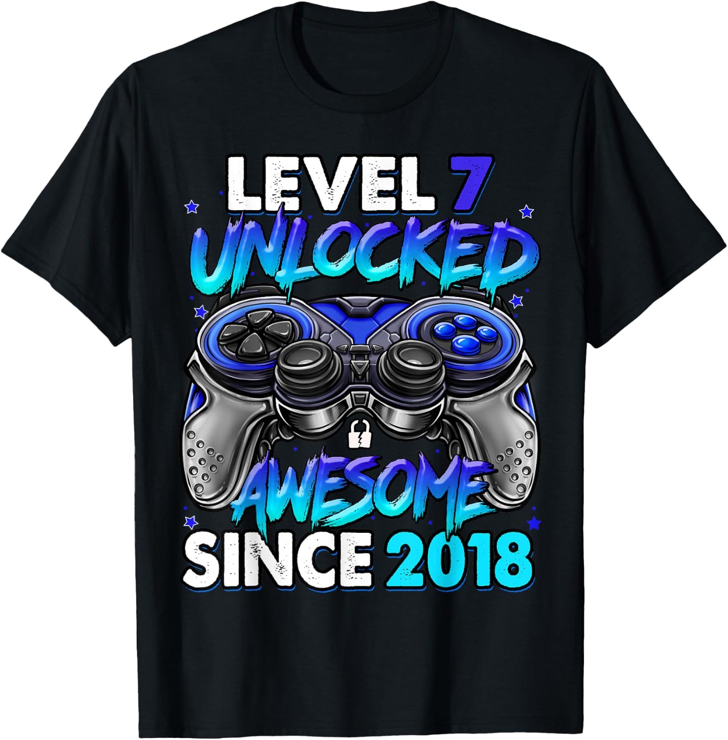 Level 7 Unlocked Awesome Since 2018 7th Birthday Gaming T-Shirt - T-Shirt | Black