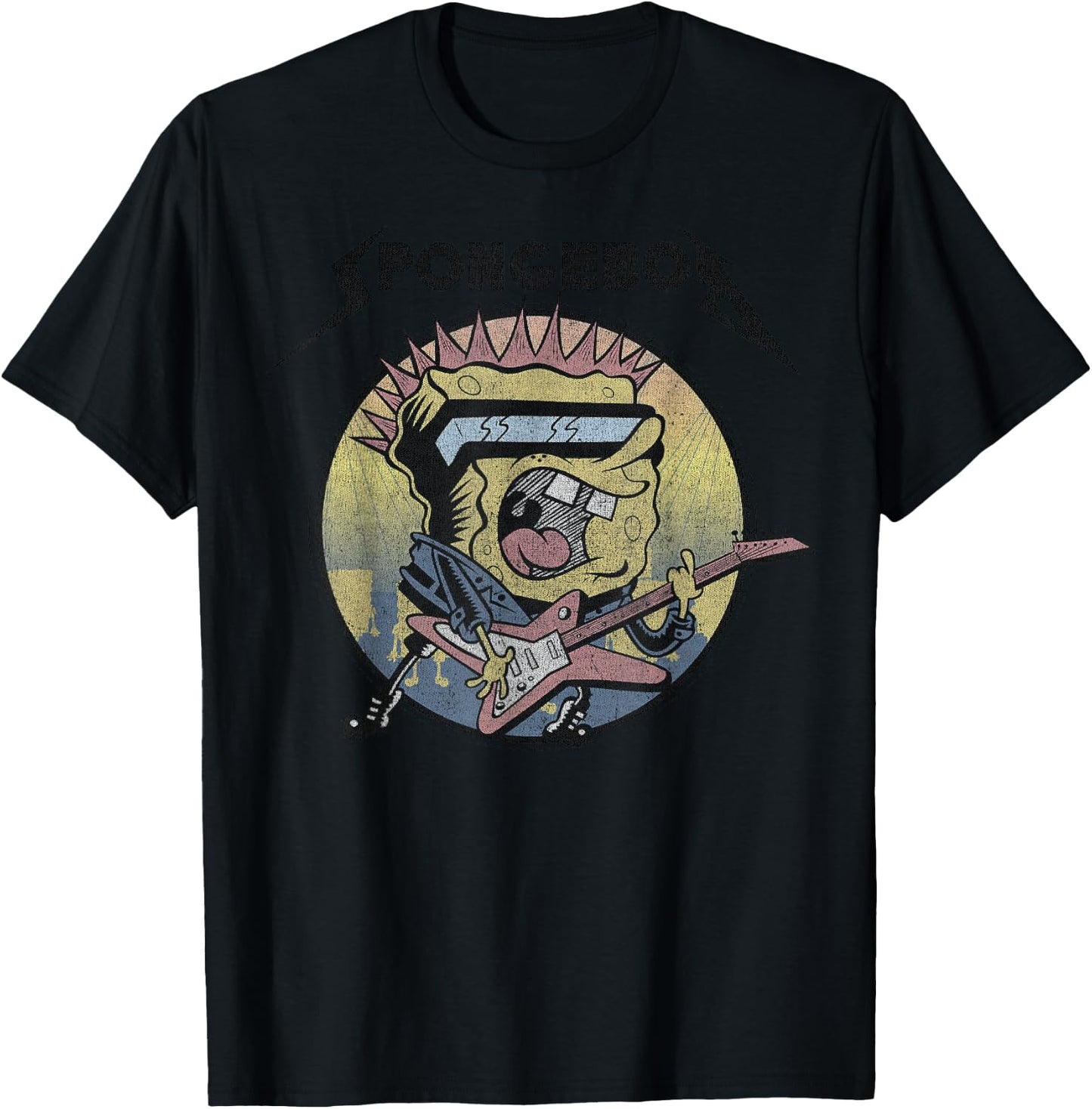SpongeBob SquarePants Heavy Metal Rock Short Sleeve T-Shirt - T-Shirt | Black