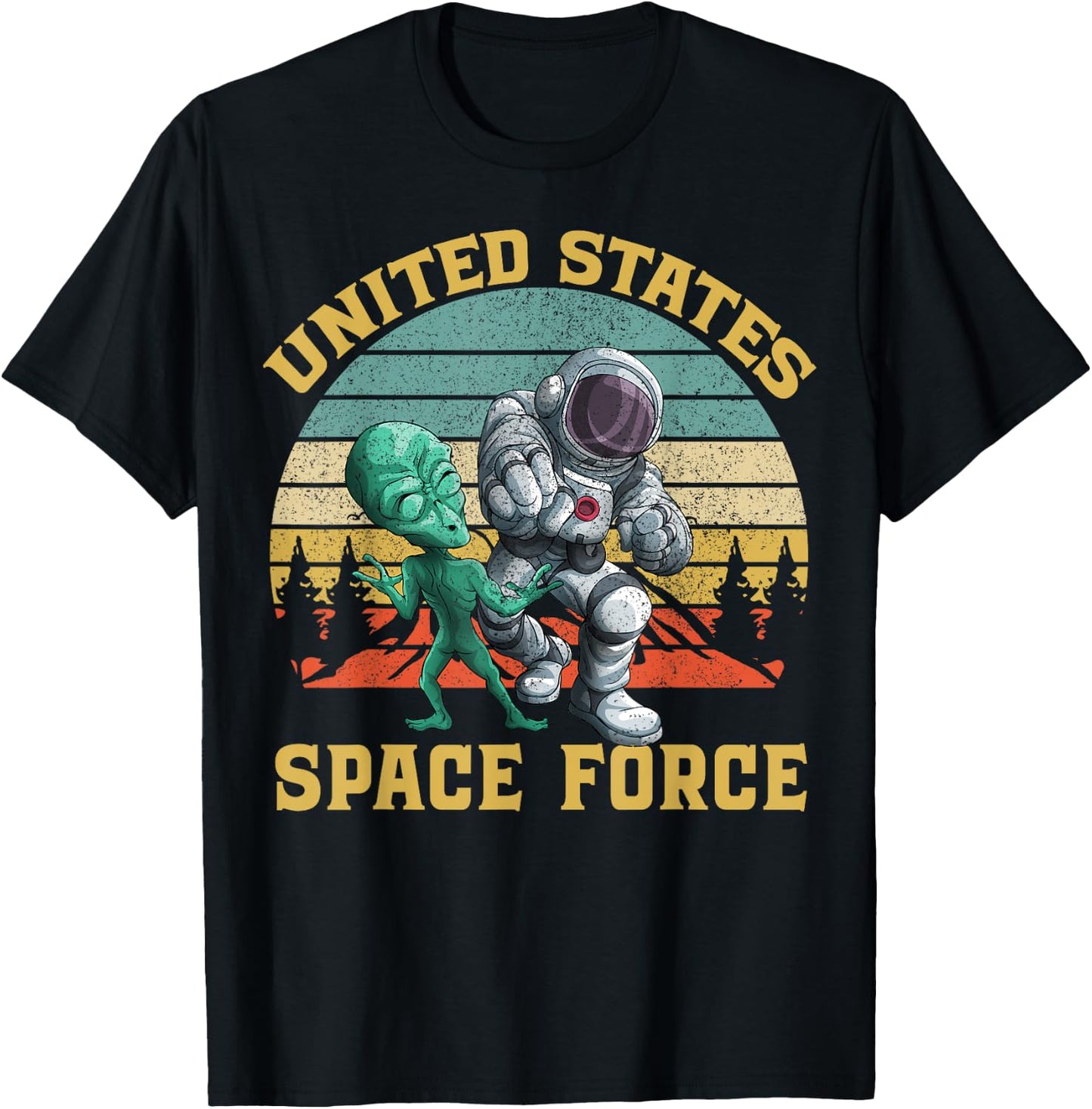 Retro US Space Force Graphic Vintage Sunset Alien Punch Gift T-Shirt - T-Shirt | Black