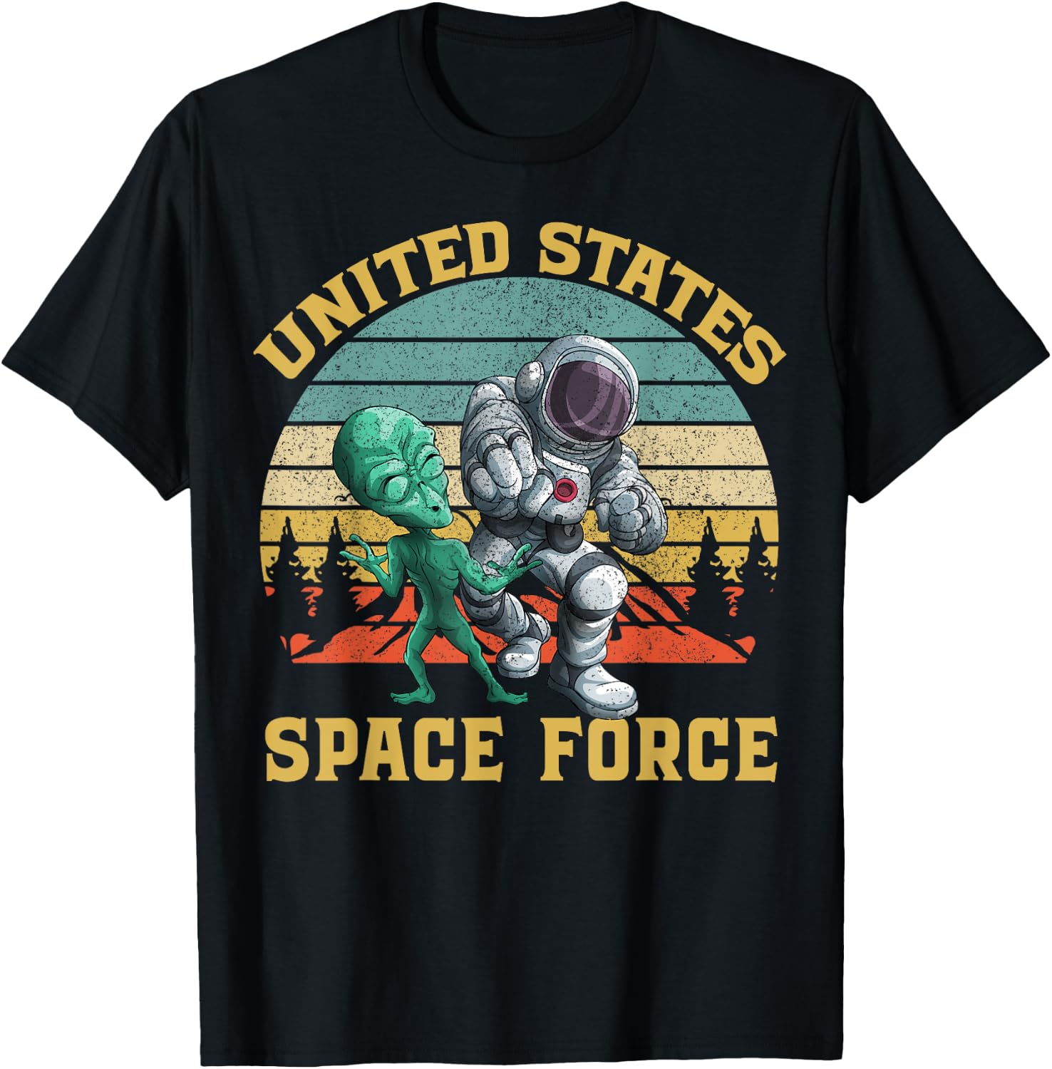 Retro US Space Force Graphic Vintage Sunset Alien Punch Gift T-Shirt - T-Shirt | Black