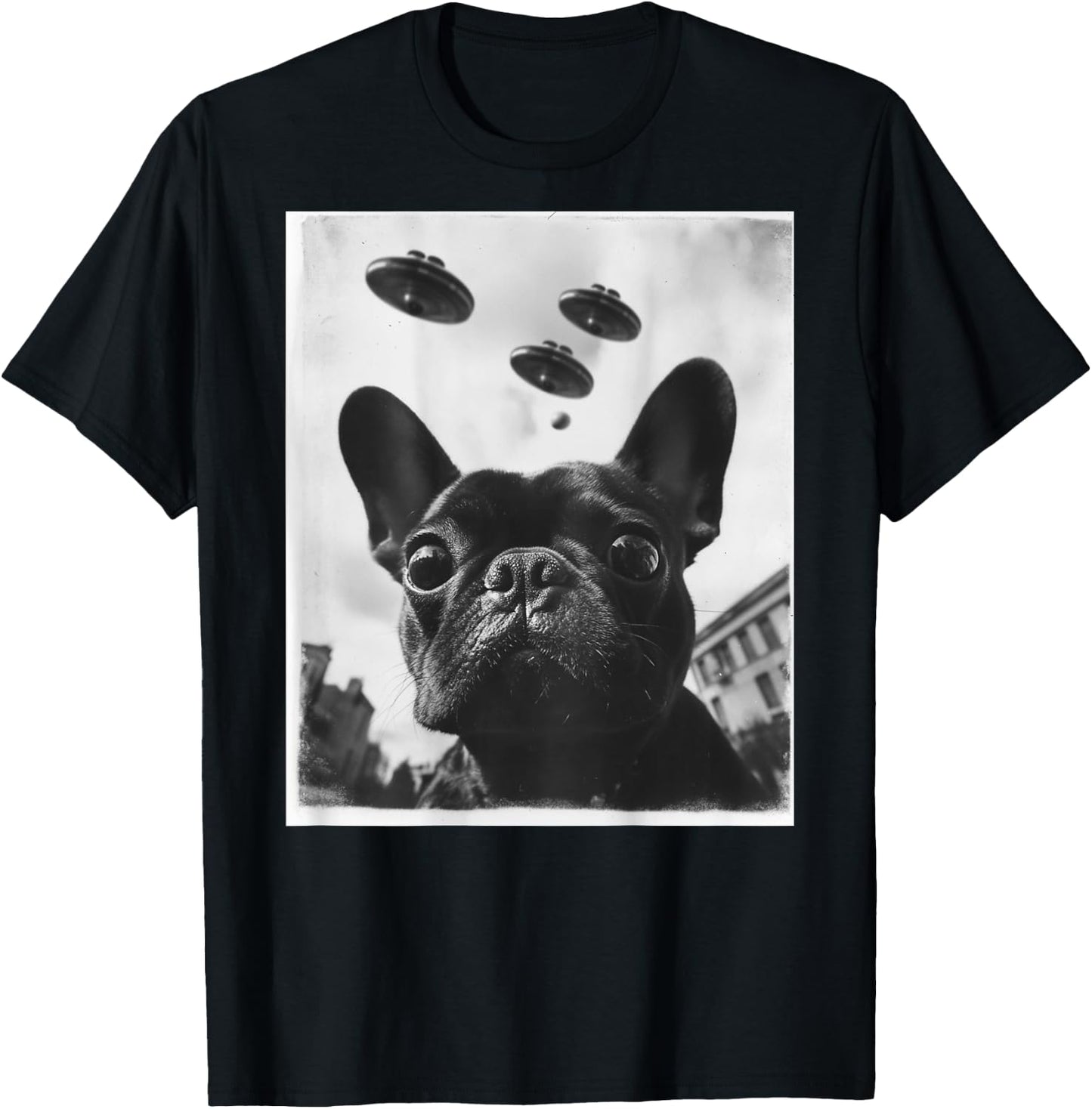 Funny graphic French Bulldog Frenchie UFO Alien Funny weird T-Shirt - T-Shirt | Black