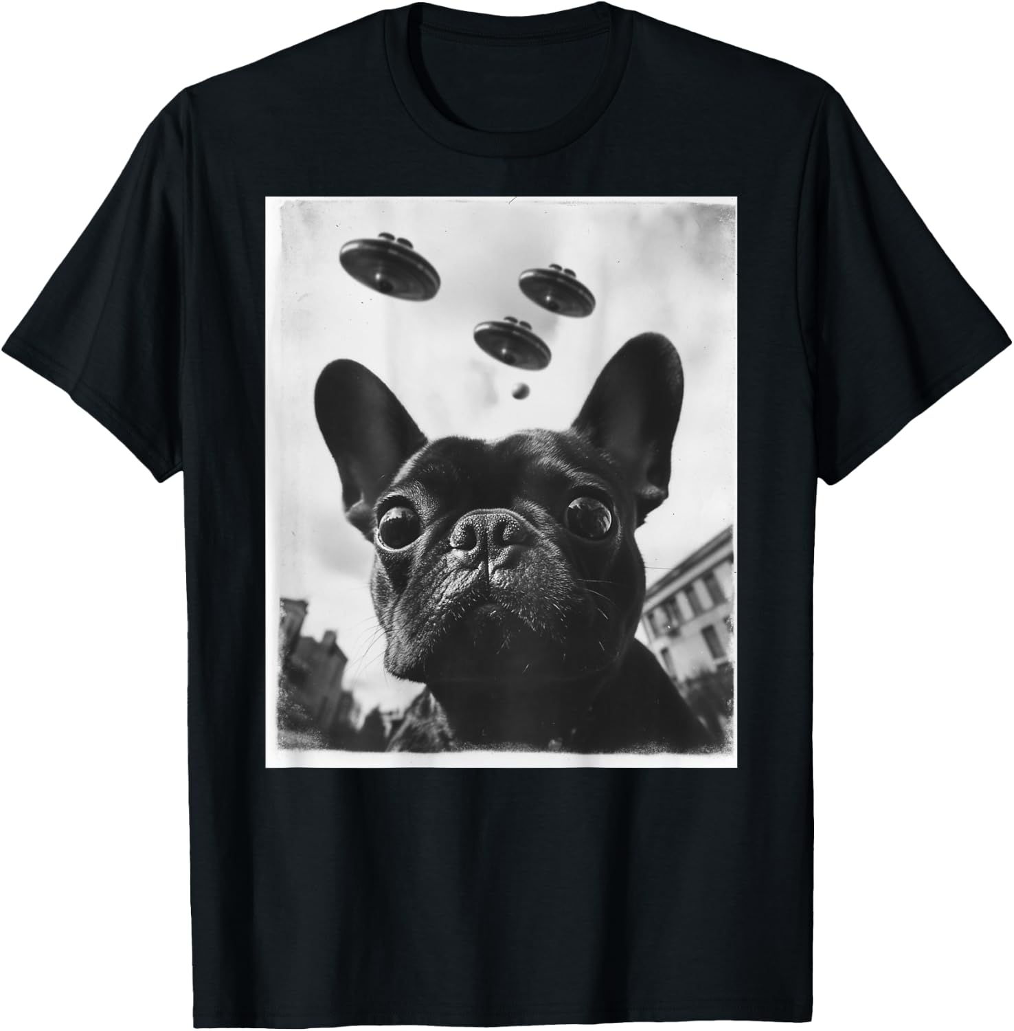 Funny graphic French Bulldog Frenchie UFO Alien Funny weird T-Shirt - T-Shirt | Black