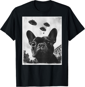 Funny graphic French Bulldog Frenchie UFO Alien Funny weird T-Shirt - T-Shirt | Black