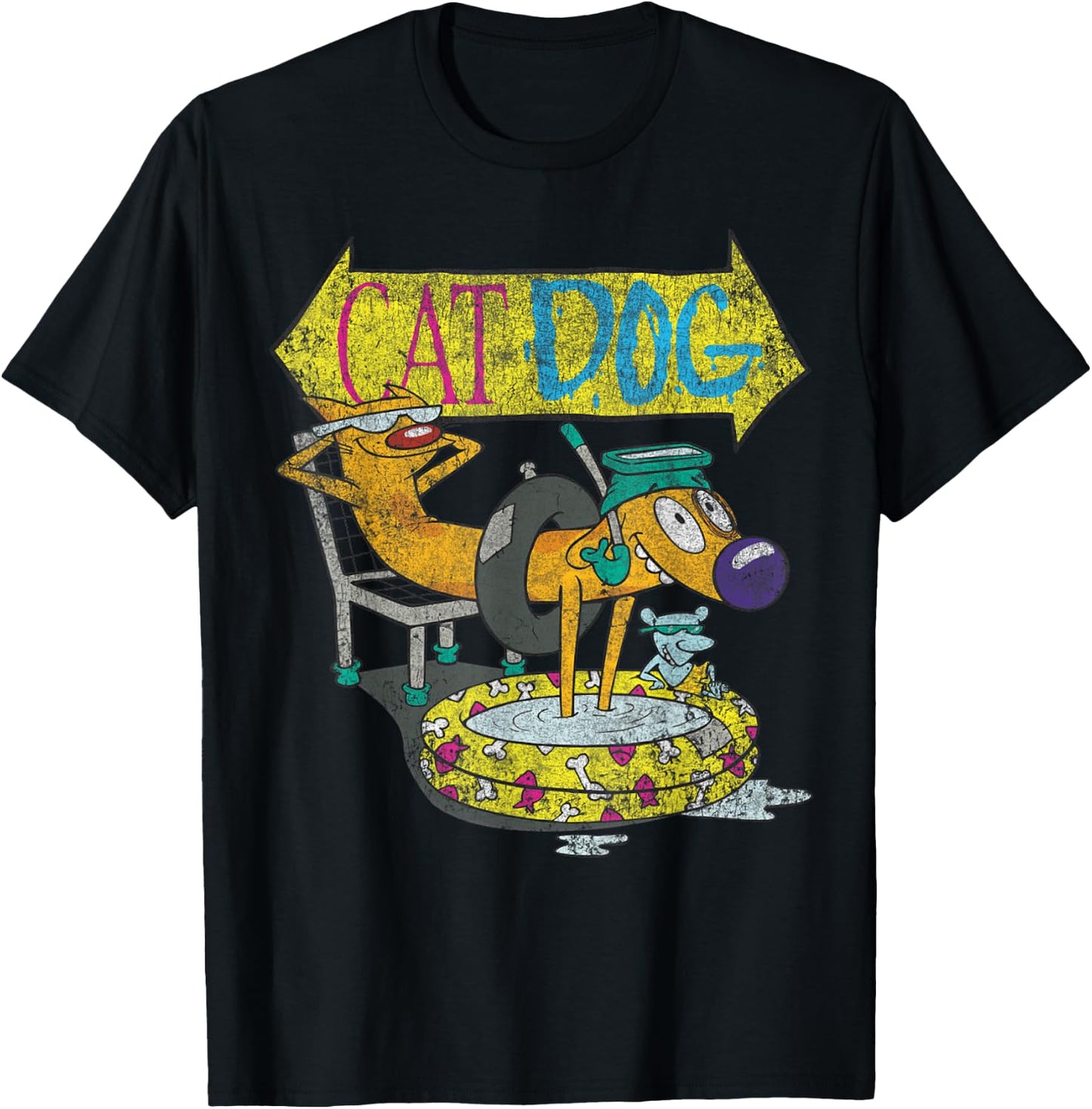 Nickelodeon CatDog Chilling By The Pool Graphic T-Shirt - T-Shirt | Black