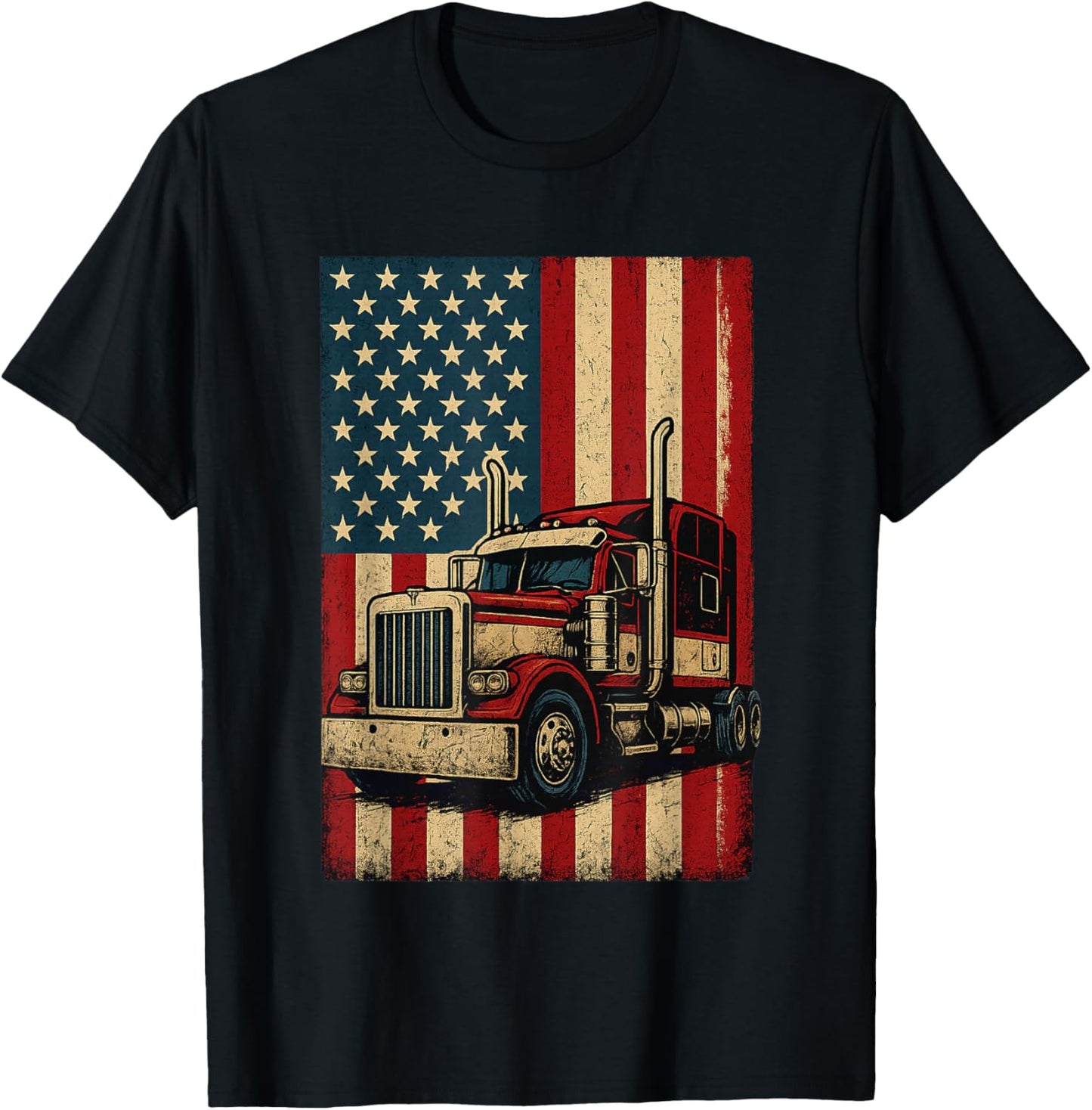 Truck Driver USA Flag Patriotic Trucker T-Shirt - T-Shirt | Black