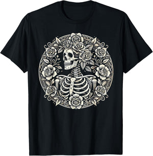 Floral Skeleton Flowers Goth Occult Death Dark Aesthetic T-Shirt - T-Shirt | Black