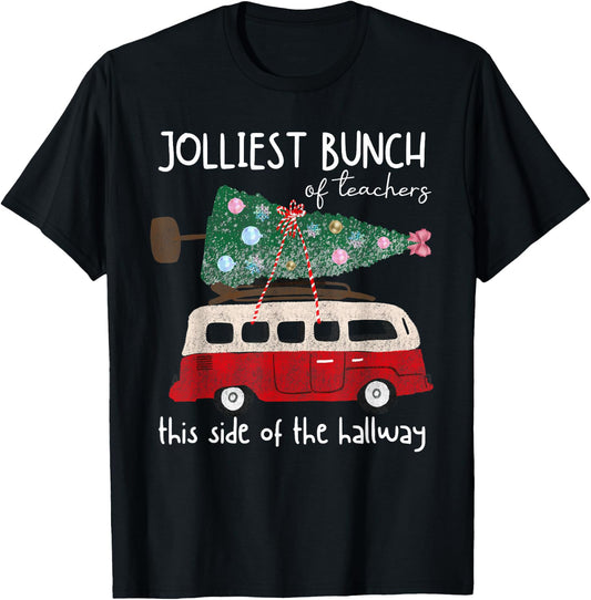 Jolliest Bunch Of Teachers This Side Of The Hallway Xmas T-Shirt - T-Shirt | Black