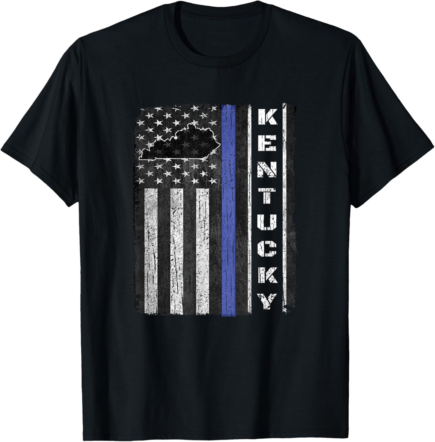 Kentucky Thin Blue Line Police Week USA Flag Gift Dad Cop T-Shirt - T-Shirt | Black