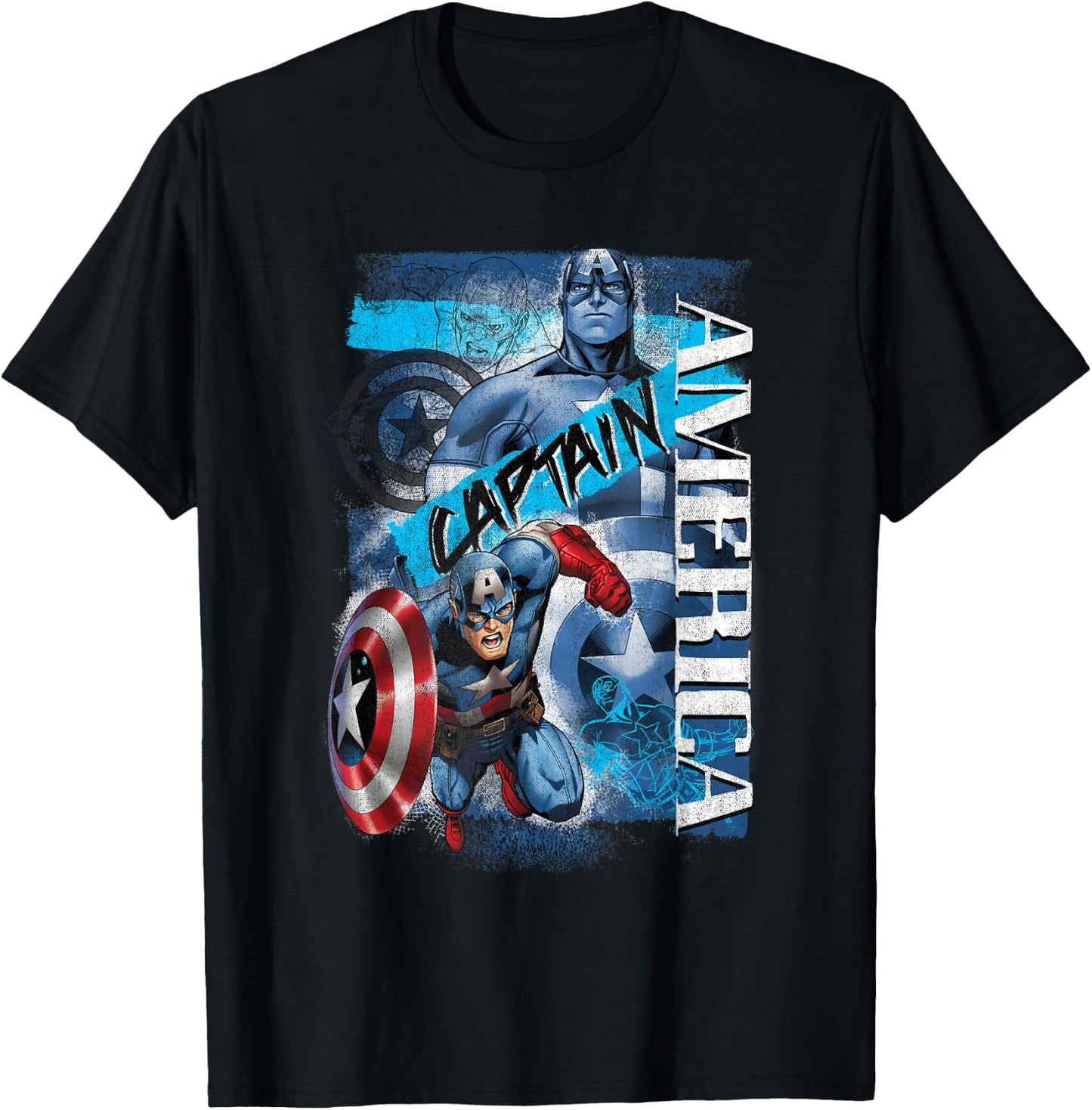 Marvel Avengers Vintage Captain America Logo Collage T-Shirt - T-Shirt | Black