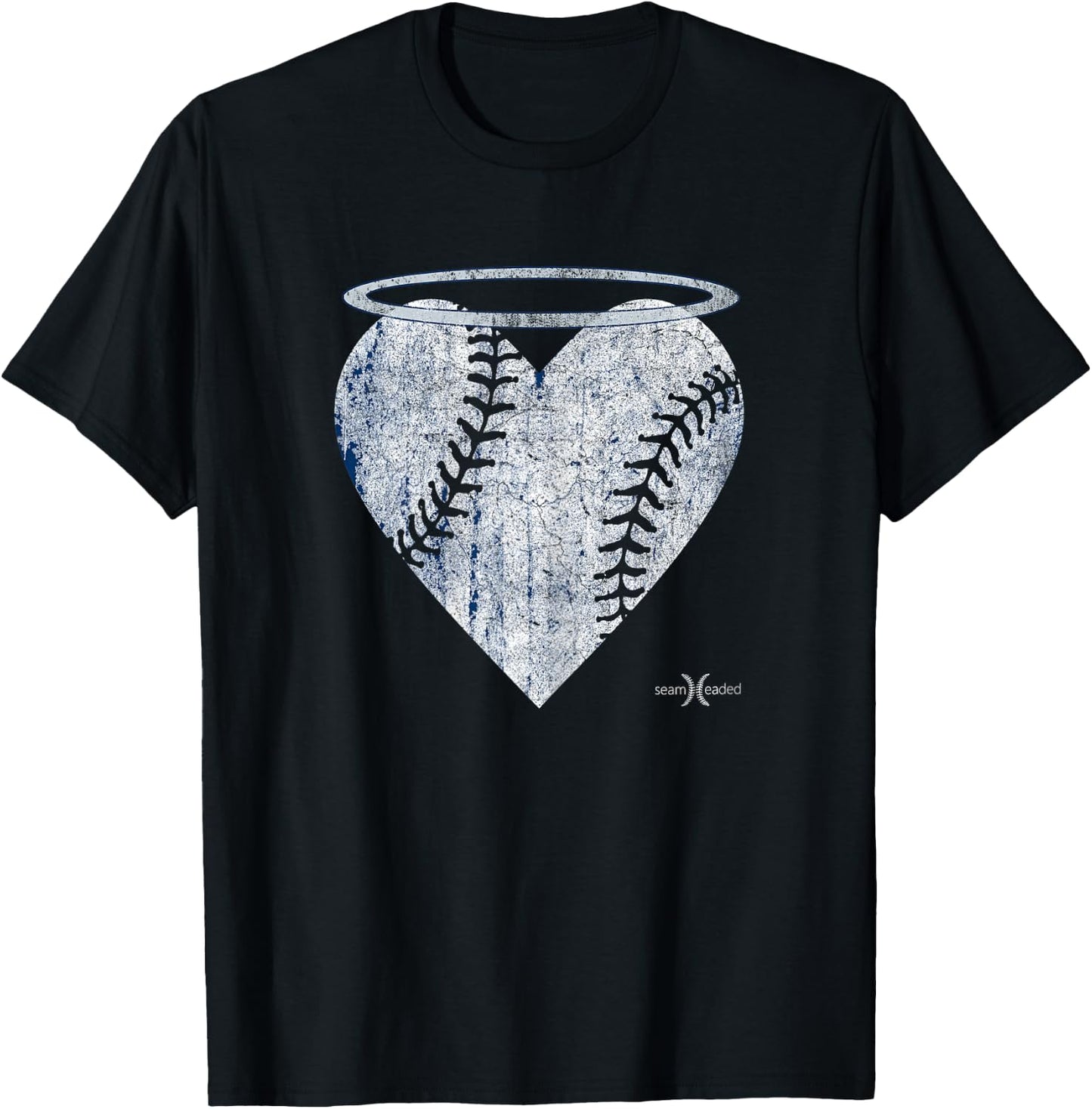 Vintage Angel Baseball Heart with Halo T-Shirt - T-Shirt | Black