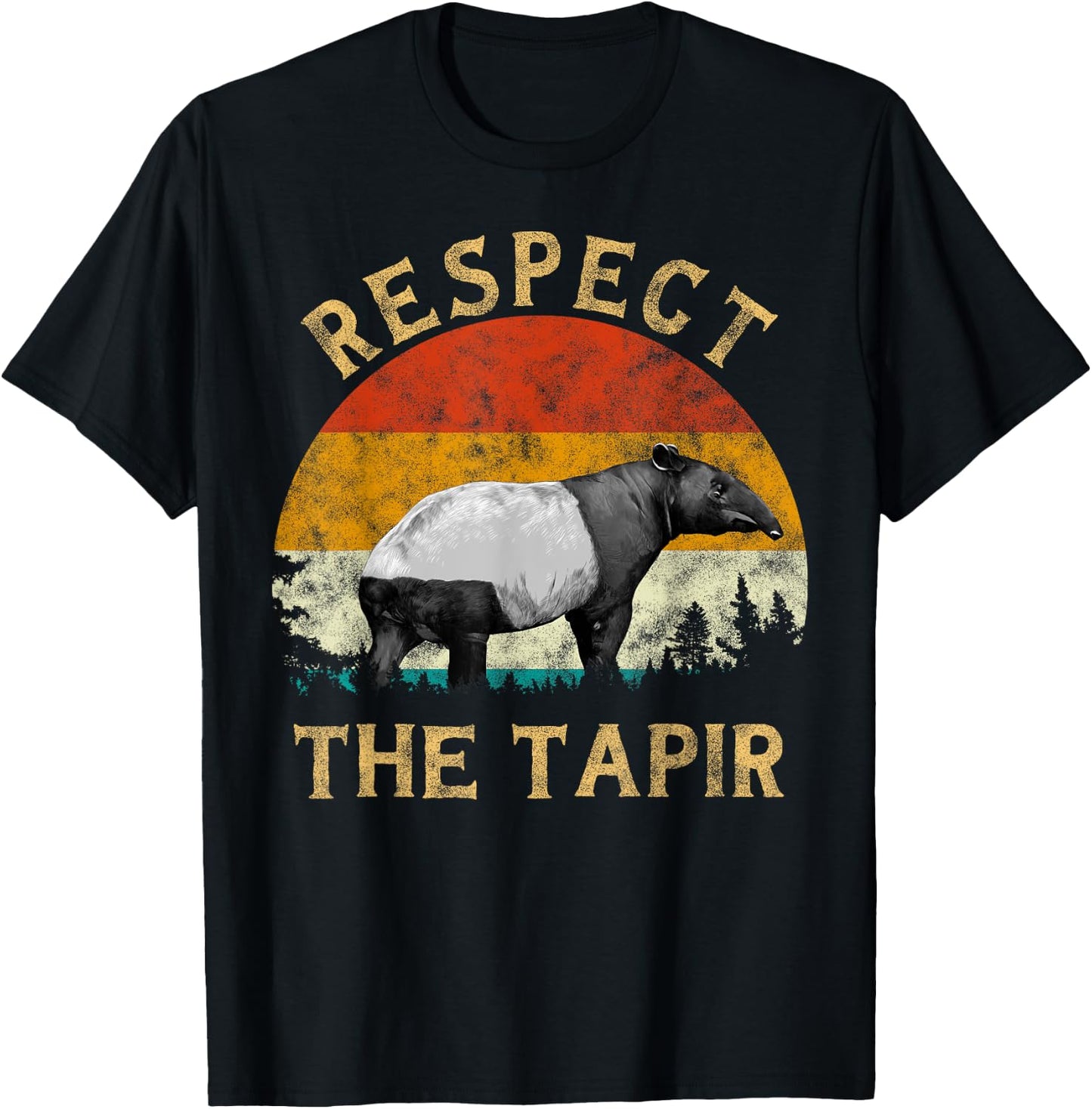 Respect theTapir Lover Retro Vintage Sunset Tree Men Tapir T-Shirt - T-Shirt | Black