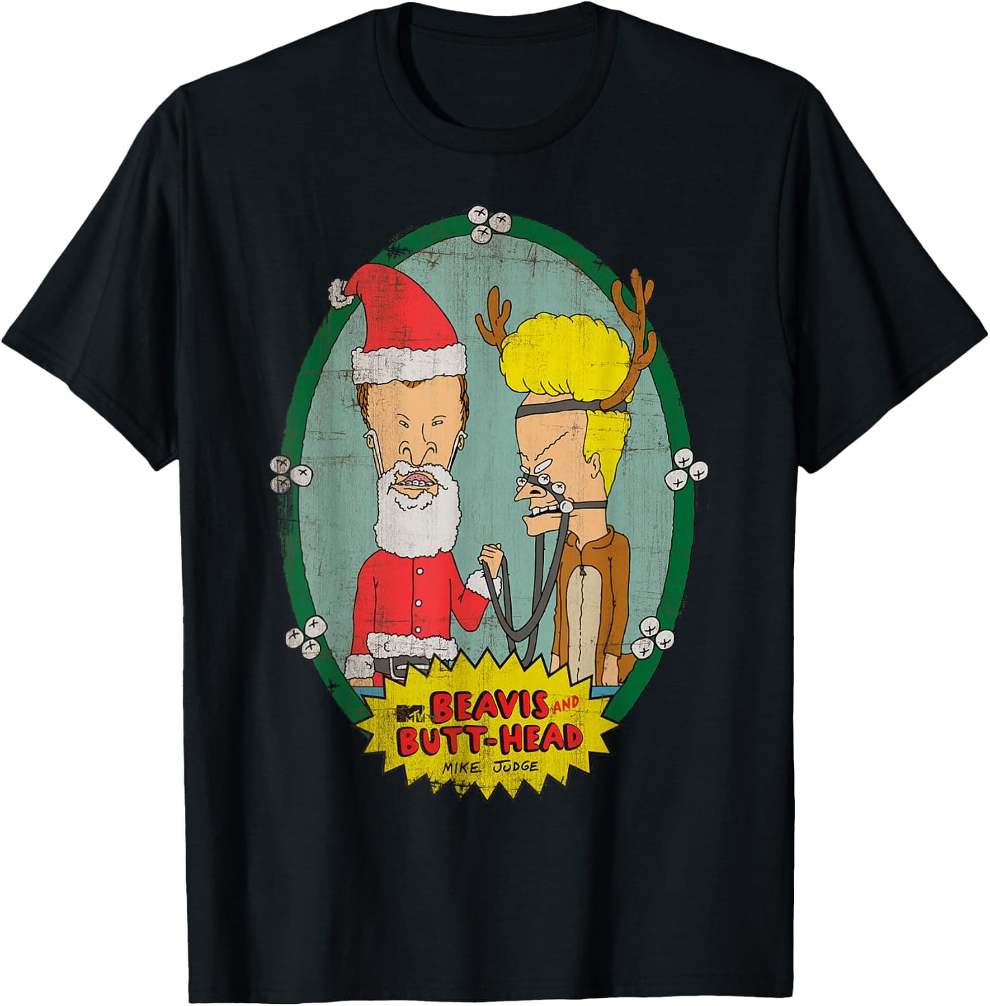 Beavis and Butt-Head Santa Reindeer Christmas T-Shirt - T-Shirt | Black