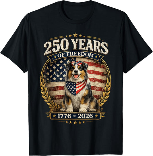 250 Years America Anniversary Australian Shepherd T-Shirt - T-Shirt | Black