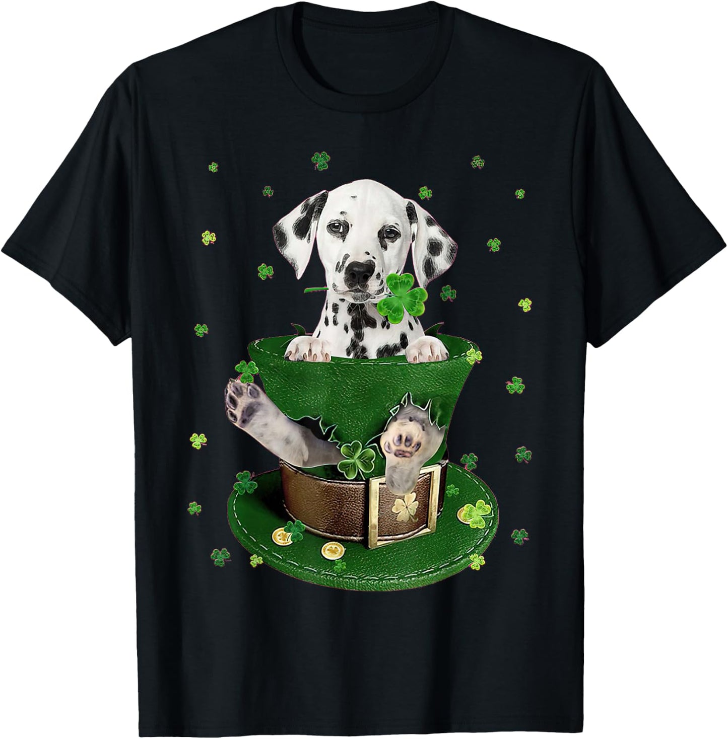 St Patrick's Day Leprechaun Dalmatian Dog Shamrock Irish T-Shirt - T-Shirt | Black