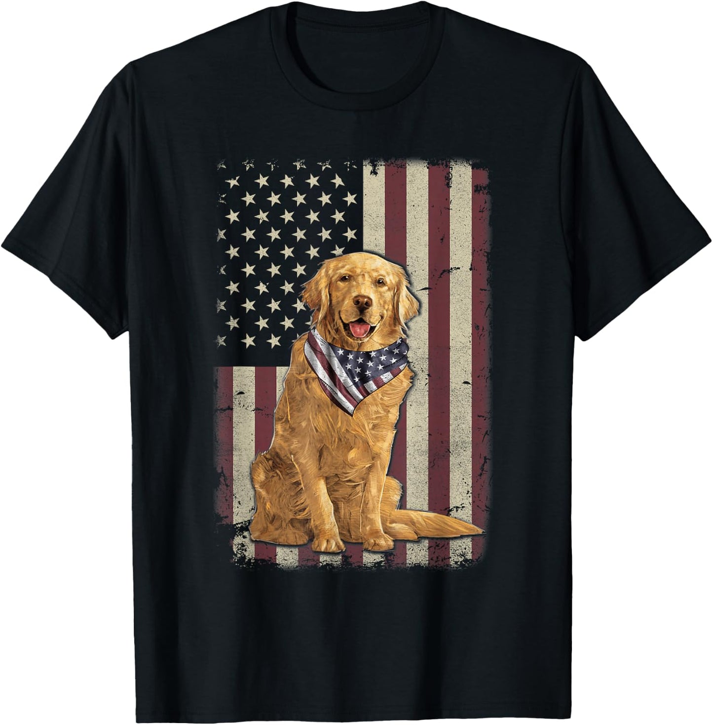 Golden Retriever American Flag Bandana 4th of July T-Shirt - T-Shirt | Black
