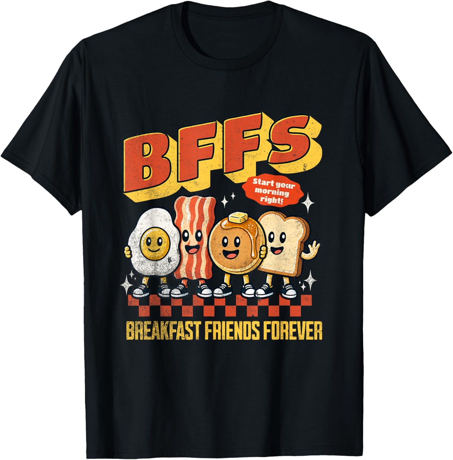 BFF Breakfast Friends Forever Cute Vintage Cartoon Food Art T-Shirt - T-Shirt | Black