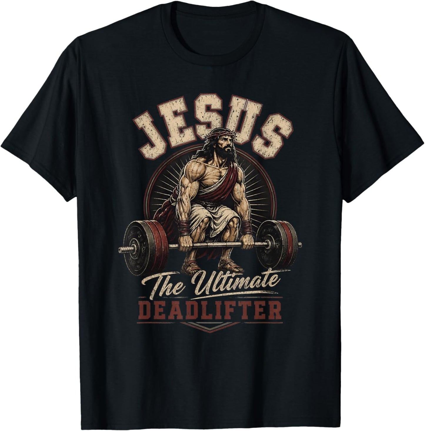 Jesus Gym Powerlifting Faith Fitness Ultimate Deadlifter T-Shirt - T-Shirt | Black