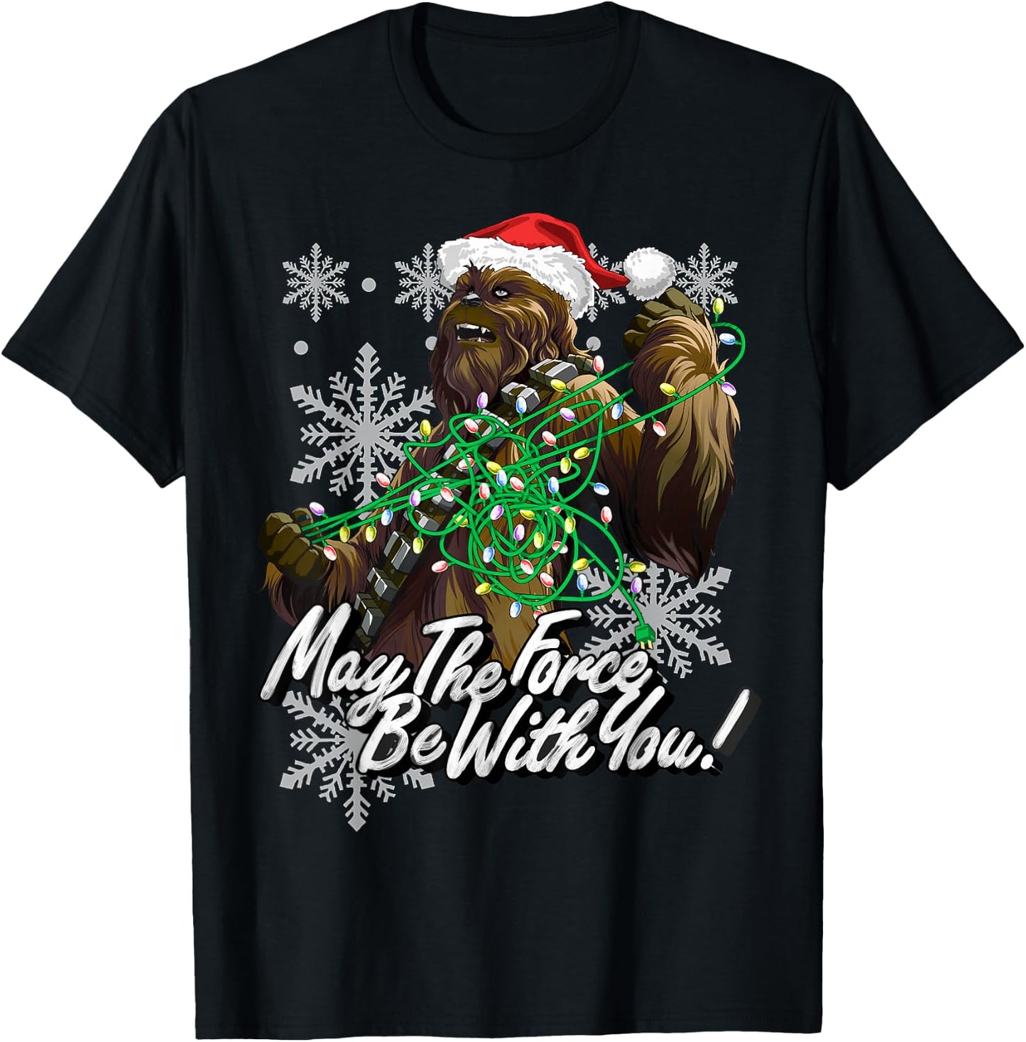 Star Wars Christmas Chewbacca Tangled Lights T-Shirt - T-Shirt | Black