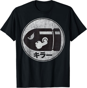 Super Mario Bullet Bill Distressed Kanji Logo T-Shirt - T-Shirt | Black