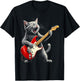 Funny Rock Star Cat Playing Guitar T-Shirt - T-Shirt | Black