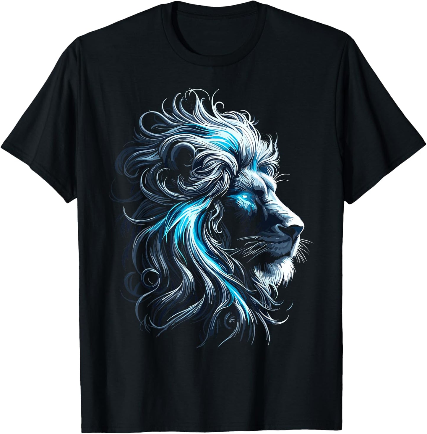 Lion Blue Eyes Animal Lion T-Shirt - T-Shirt | Black