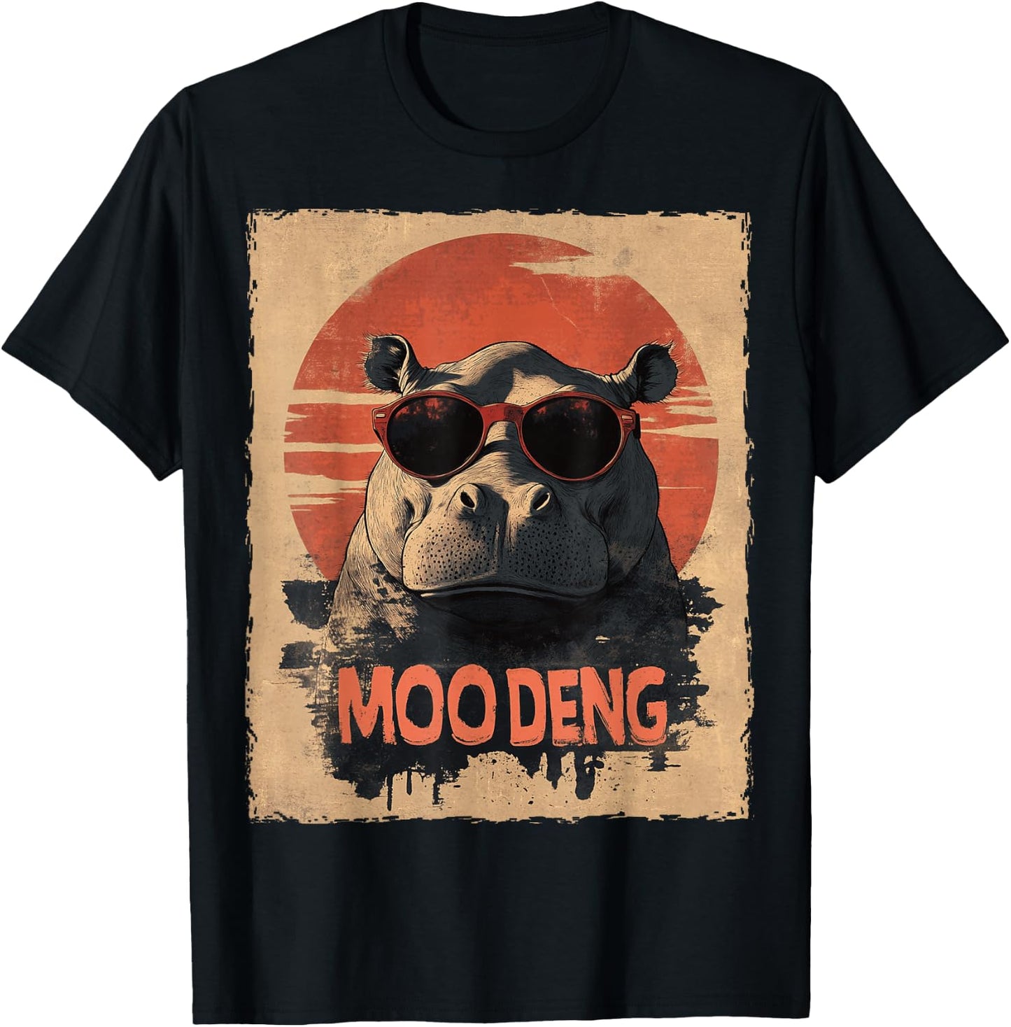 Baby Hippo Moo Deng Sunglasess Vintage Retro T-Shirt - T-Shirt | Black