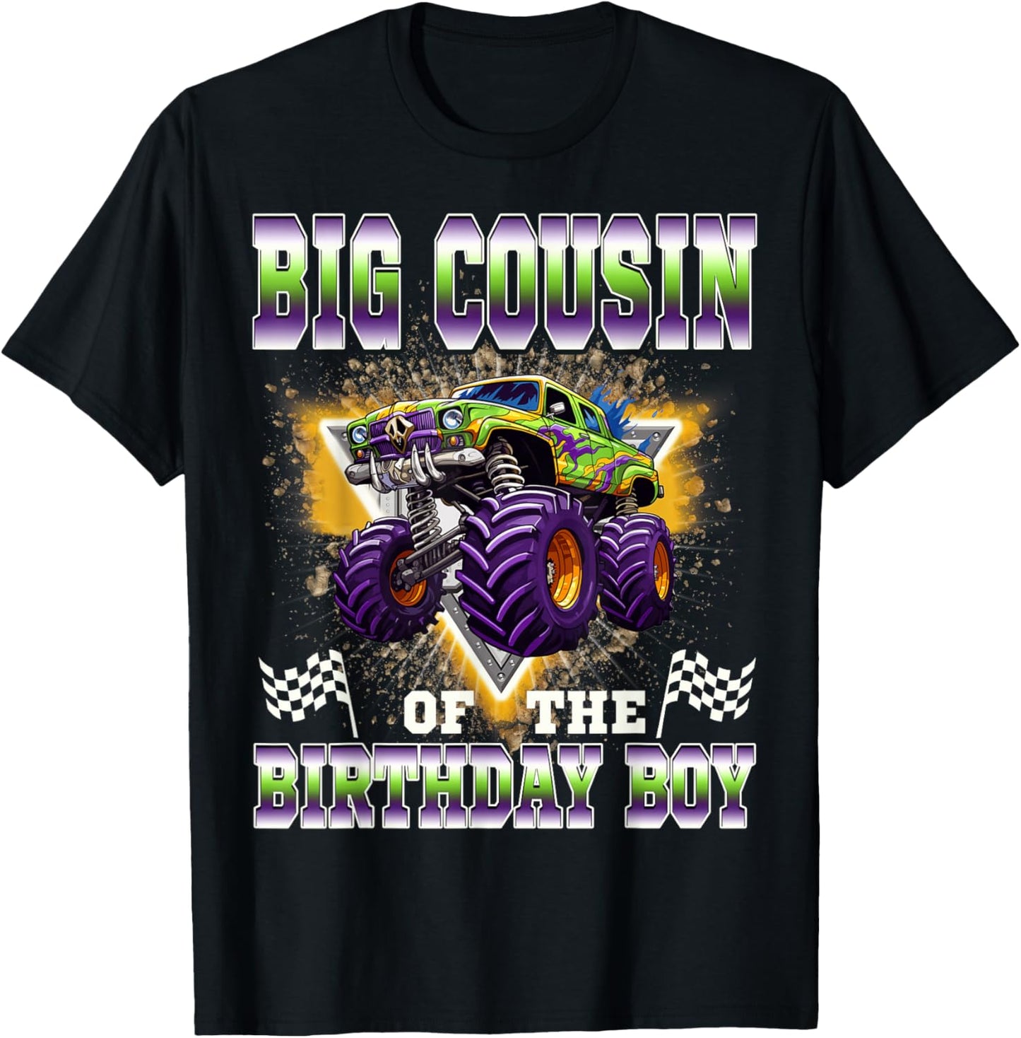 Big Cousin of The Birthday Boy Monster Truck Birthday Family T-Shirt - T-Shirt | Black