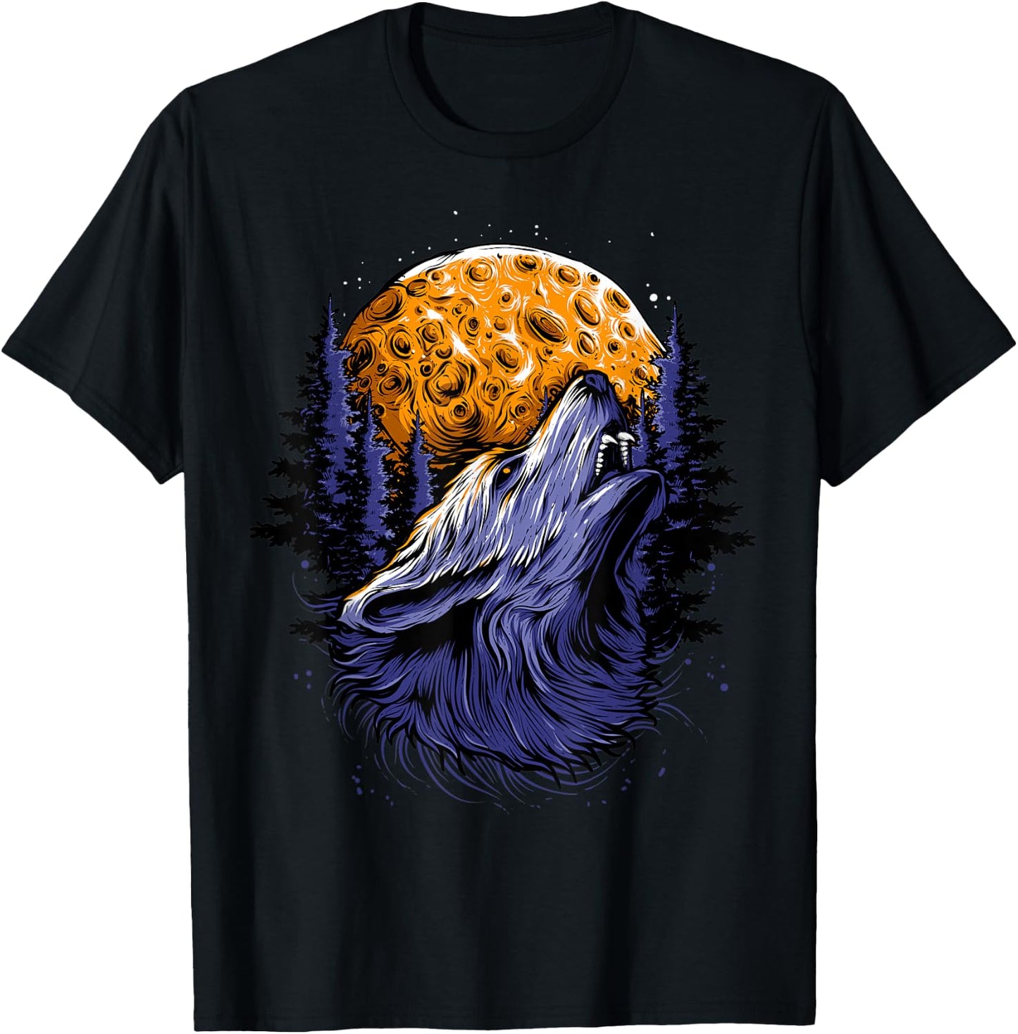 Wolf Howling At Moon Shirt for Girls and Women Vintage T-Shirt - T-Shirt | Black