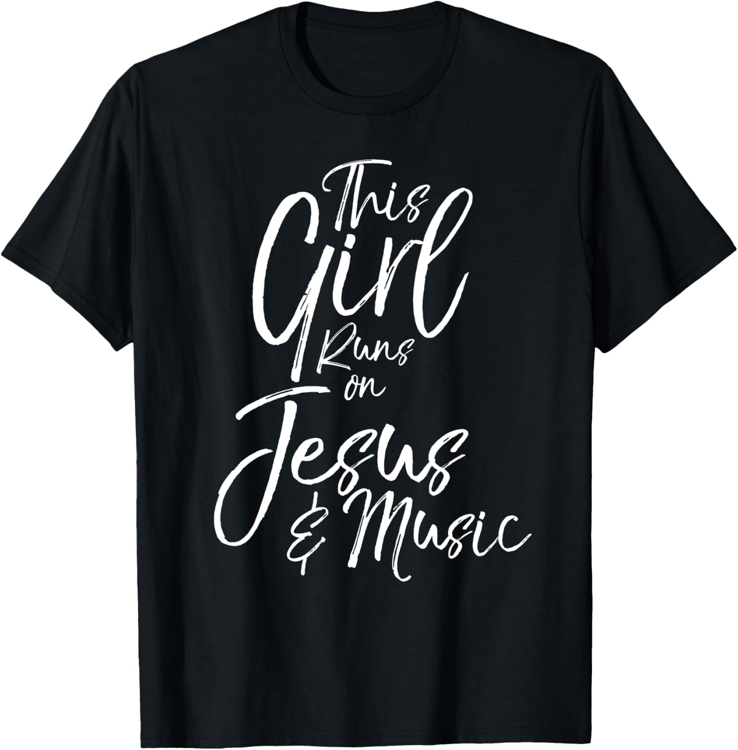 Christian Musician Gift This Girl Runs on Jesus & Music T-Shirt - T-Shirt | Black