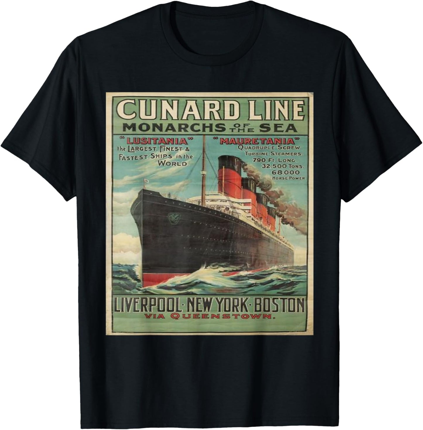 Vintage Cunard Line Poster Cruise Line Ship T-Shirt - T-Shirt | Black