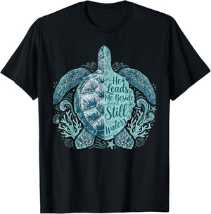He Leads Me Beside Still Waters Psalm 23 Christian Faith T-Shirt - T-Shirt | Black