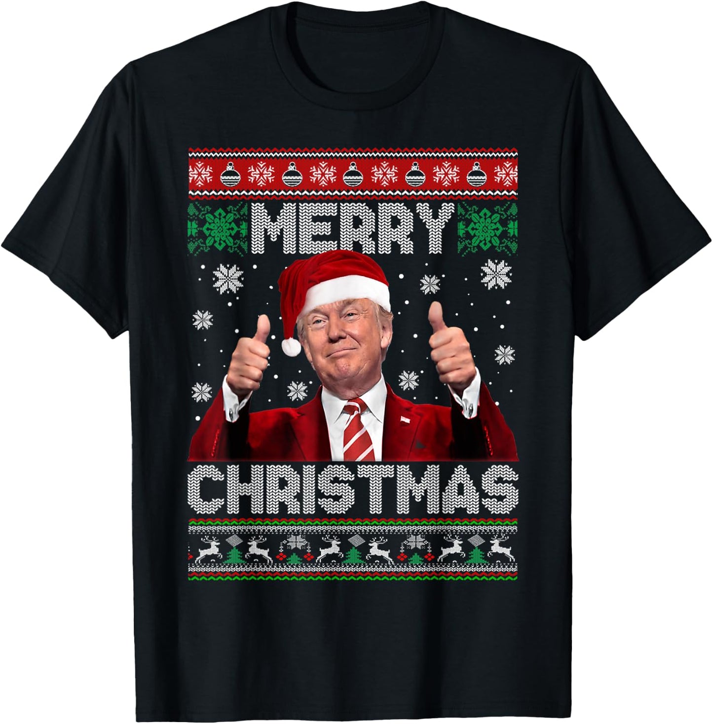 Merry Christmas Donald Trump Santa Family Xmas Ugly Sweater T-Shirt - T-Shirt | Black
