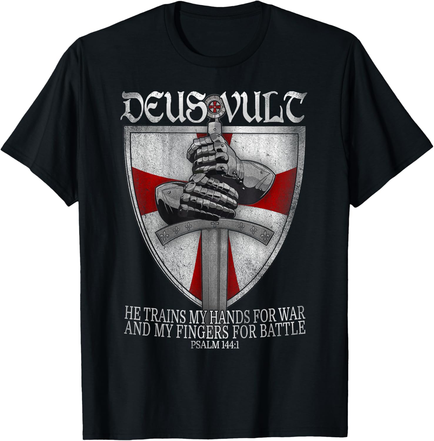 Deus Vult He Trains My Hands For War Templar Knights T-Shirt - T-Shirt | Black