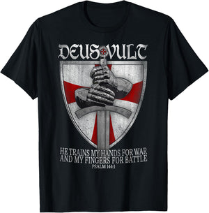 Deus Vult He Trains My Hands For War Templar Knights T-Shirt - T-Shirt | Black