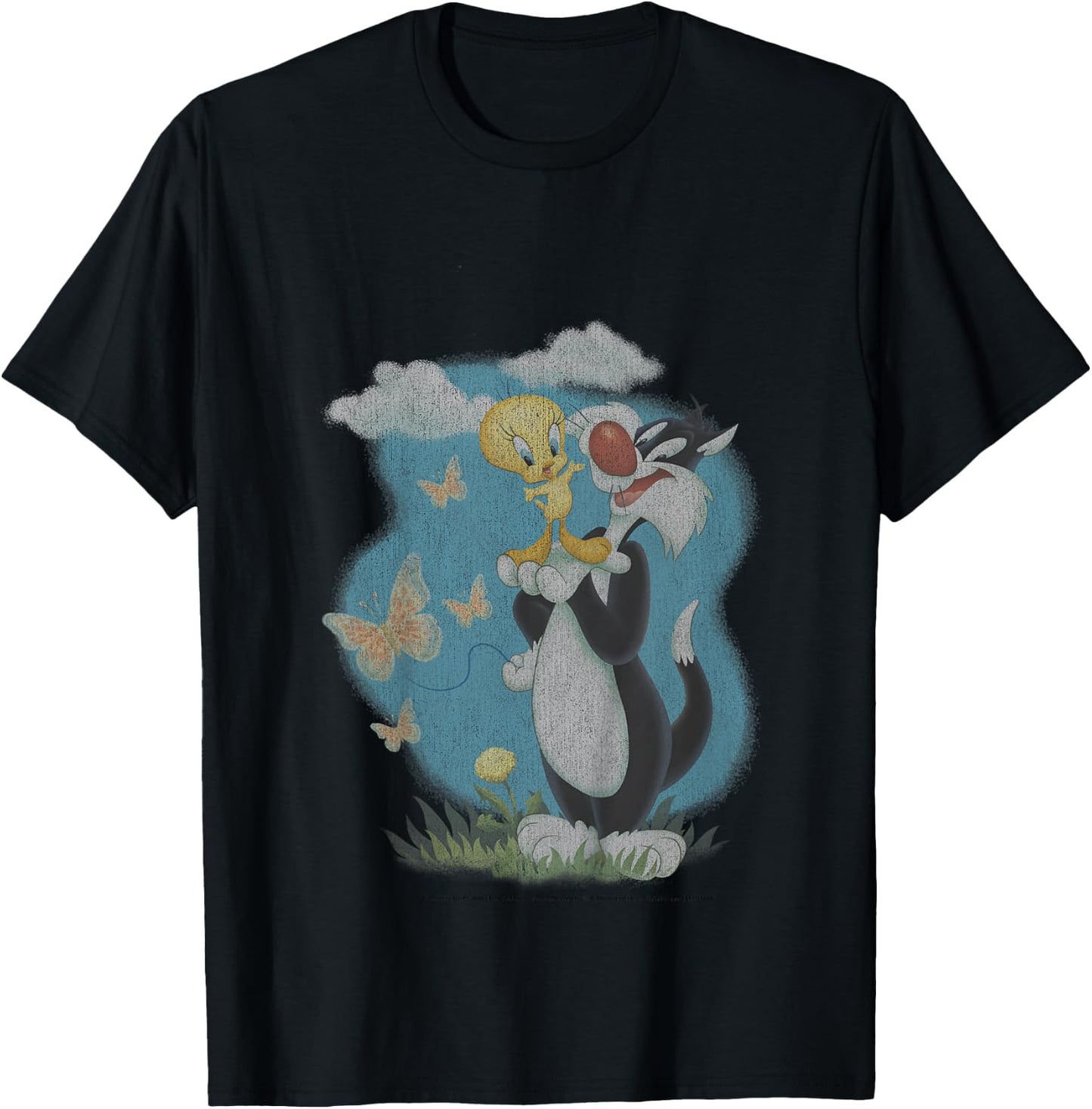 Kids Looney Tunes Sylvester And Tweety Bird Butterfly Portrait T-Shirt - T-Shirt | Black