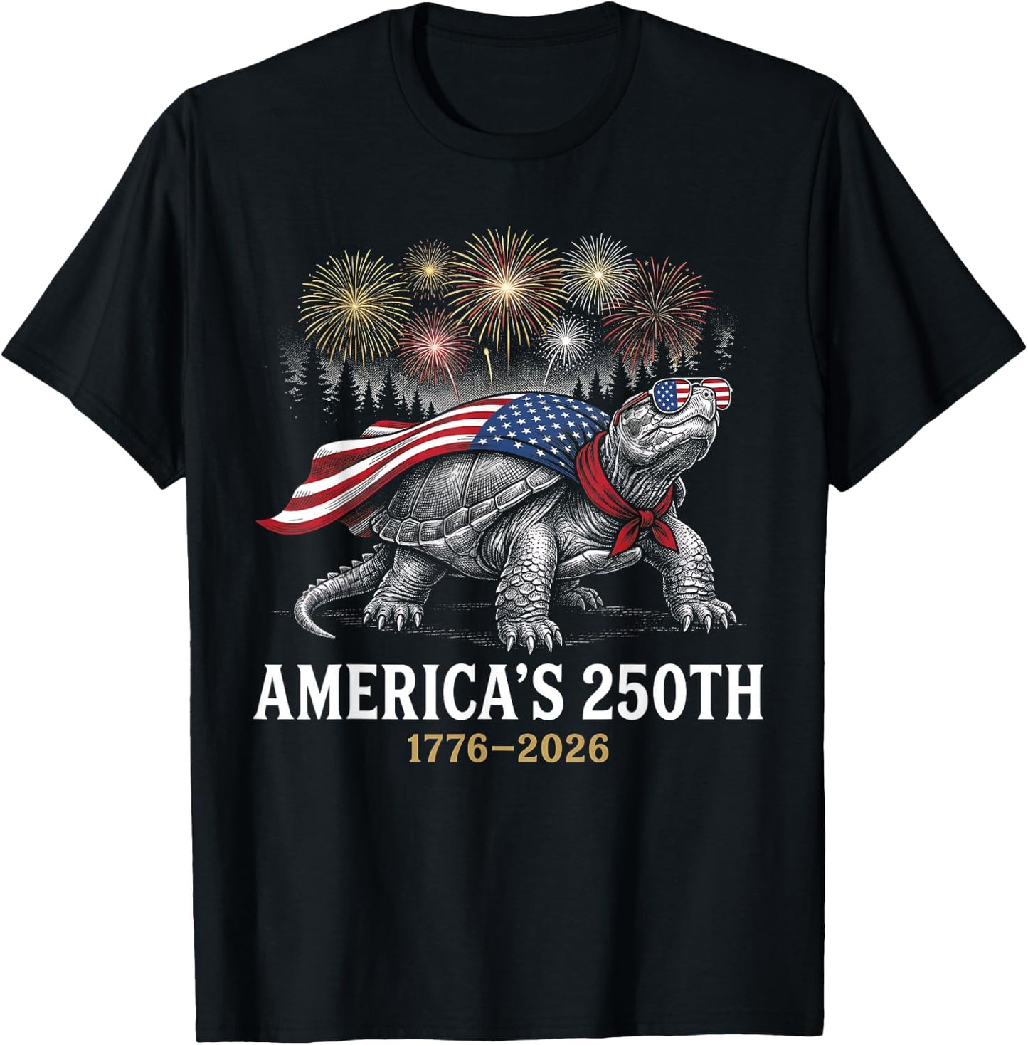 250 America Years 1776 2026 Turtle USA Flag 250th Birthday T-Shirt - T-Shirt | Black