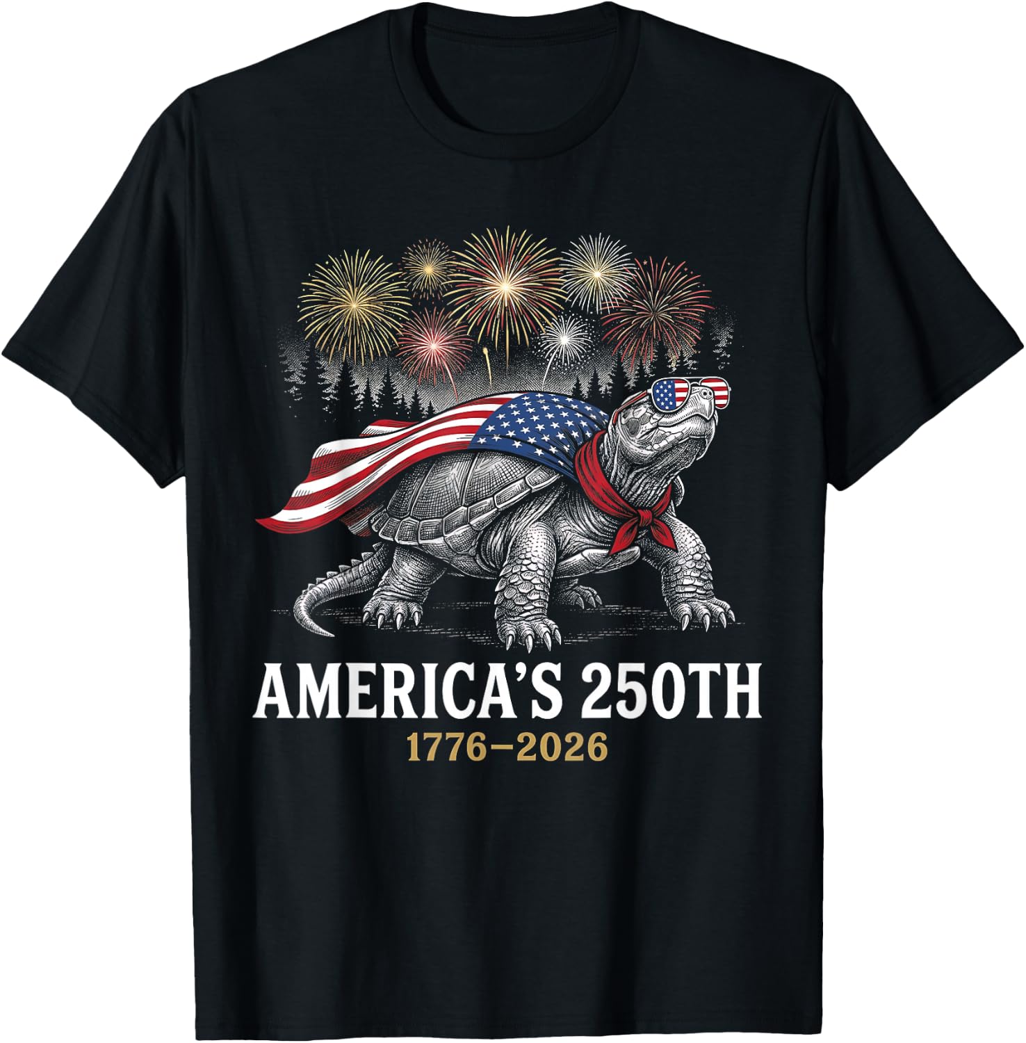 250 America Years 1776 2026 Turtle USA Flag 250th Birthday T-Shirt - T-Shirt | Black