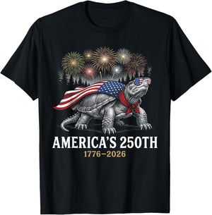 250 America Years 1776 2026 Turtle USA Flag 250th Birthday T-Shirt - T-Shirt | Black