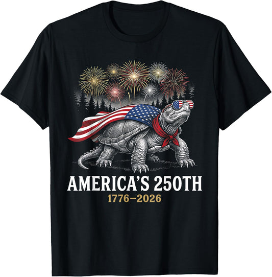 250 America Years 1776 2026 Turtle USA Flag 250th Birthday T-Shirt - T-Shirt | Black