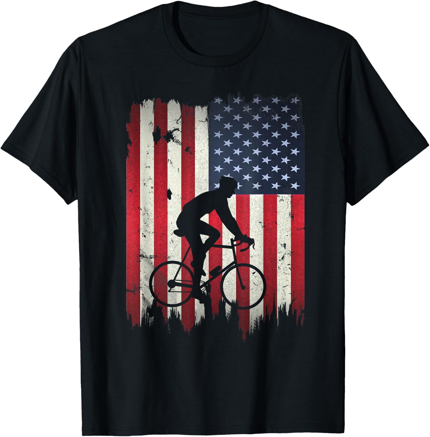 Biking USA American Flag 4th of July Bike Gift Bicycle T-Shirt - T-Shirt | Black