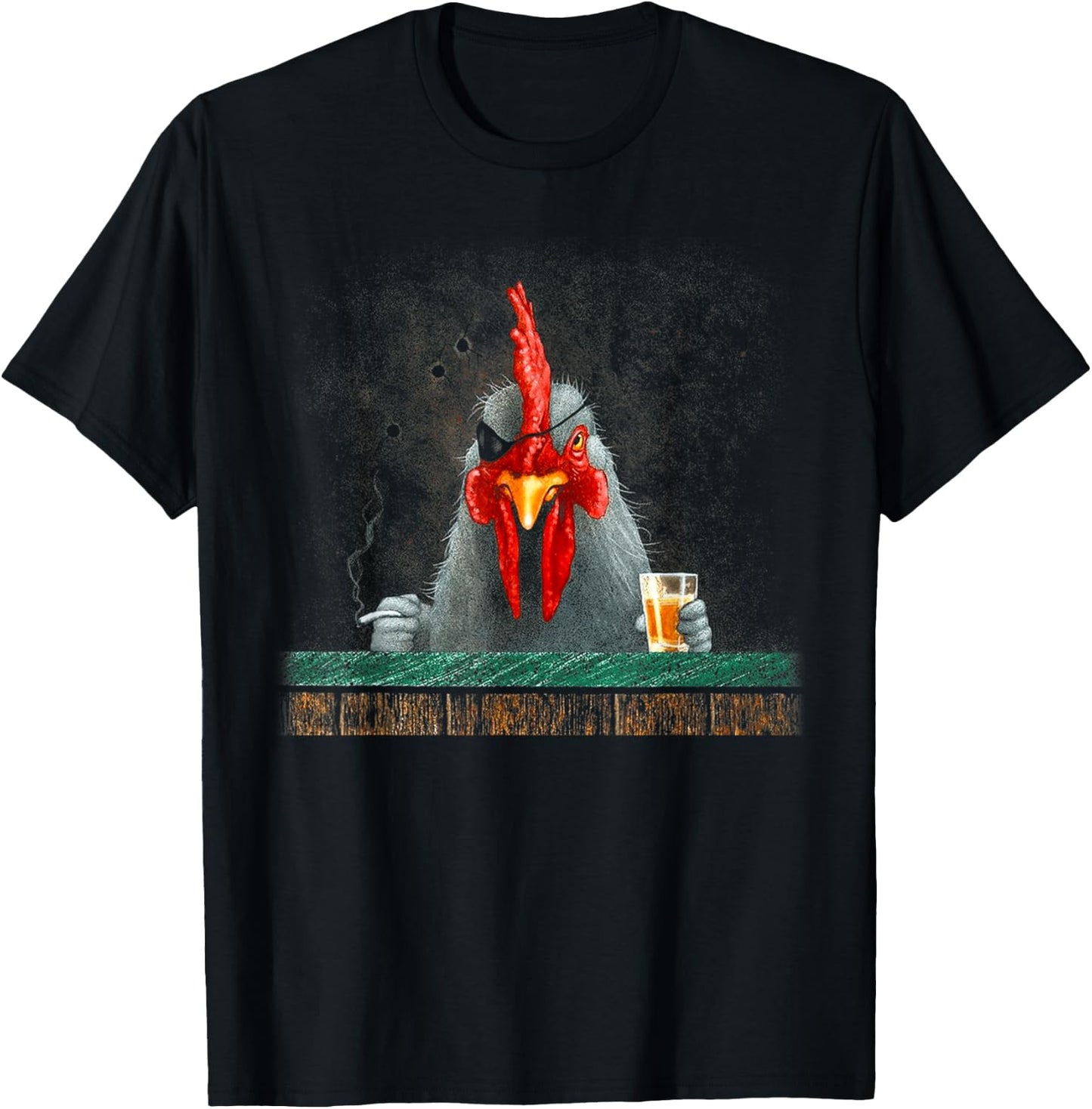 Peach-bruh Smoking Chicken Abstract Art Vintage One-eyed T-Shirt - T-Shirt | Black
