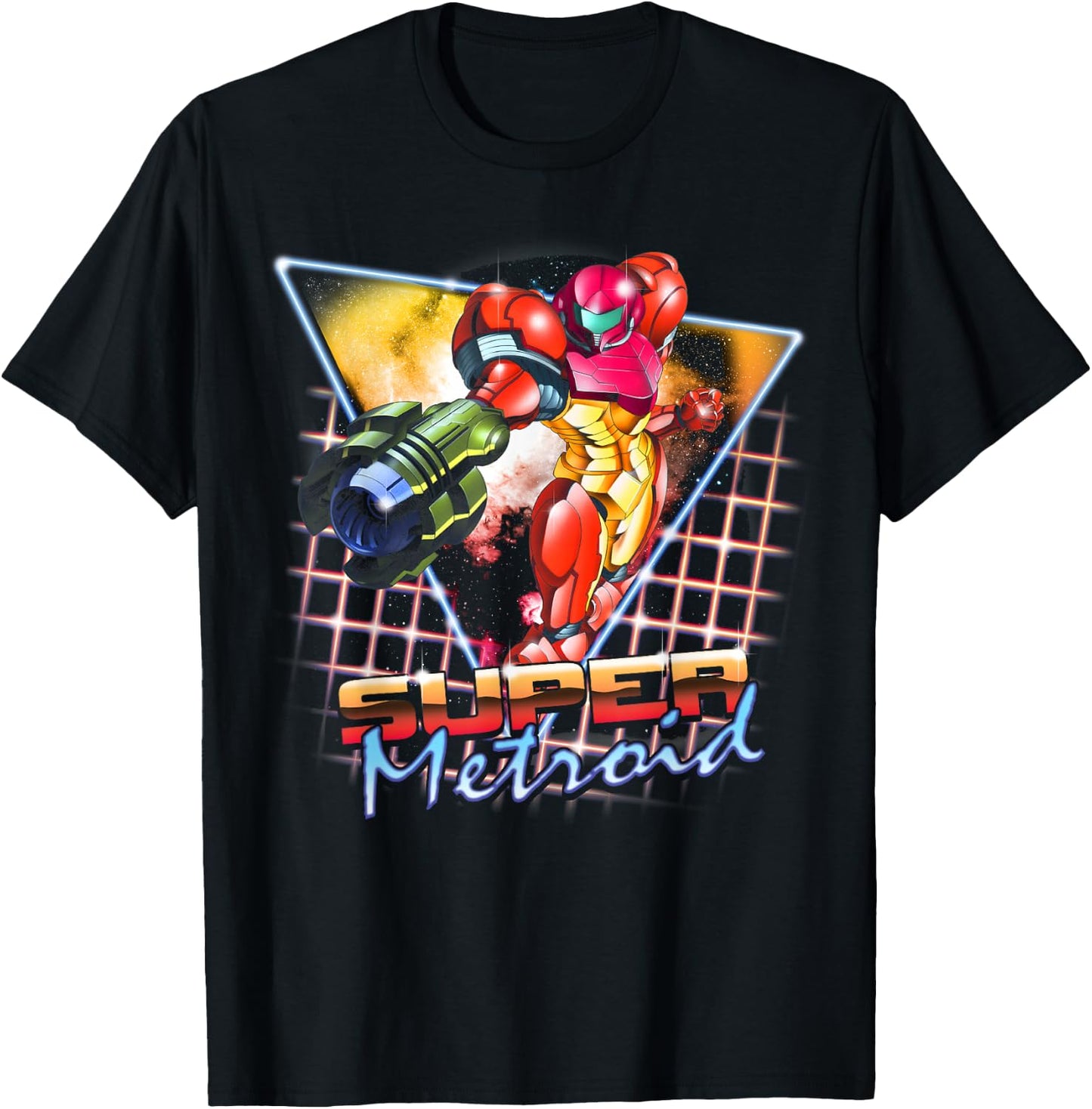 Nintendo Super Metroid Samus Grid Neon Chrome Poster T-Shirt - T-Shirt | Black