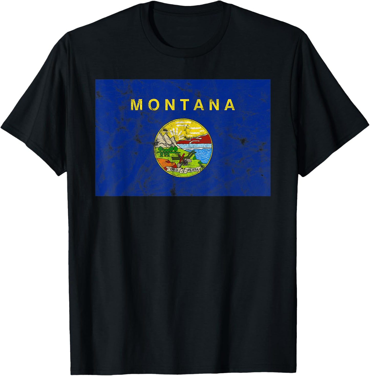 Montana Distressed Flag State Pride Vintage T-Shirt - T-Shirt | Black