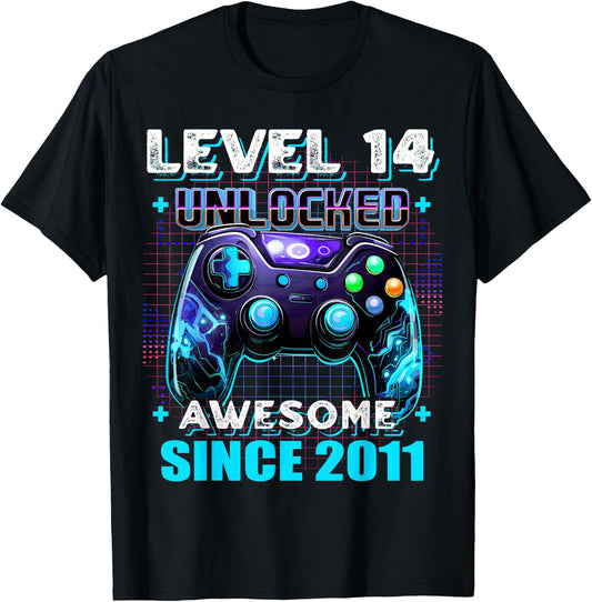 14th Birthday Boy Level 14 Gamer 14 Year Video Game Party T-Shirt - T-Shirt | Black