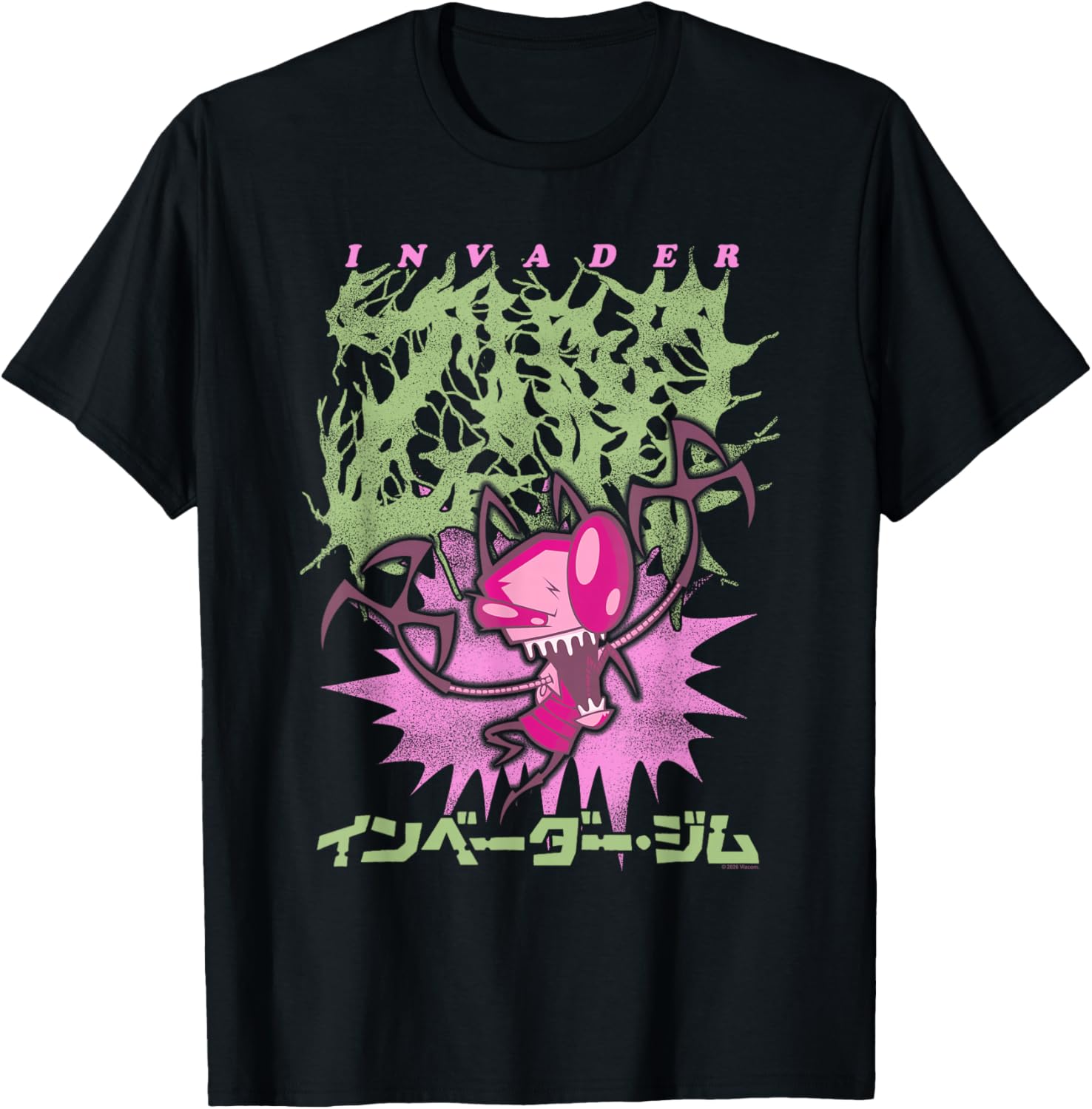 Invader Zim Heavy Metal Kanji Portrait Vintage Cartoon T-Shirt - T-Shirt | Black