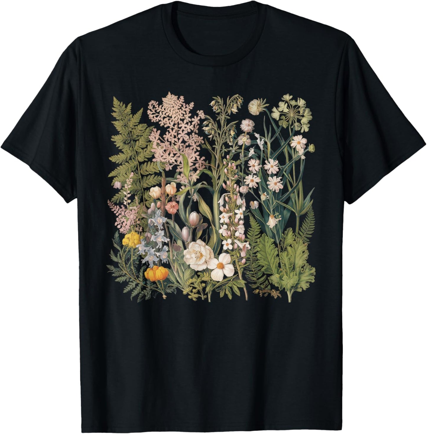 Floral Women Vintage Boho Wildflower Botanical Flower T-Shirt - T-Shirt | Black